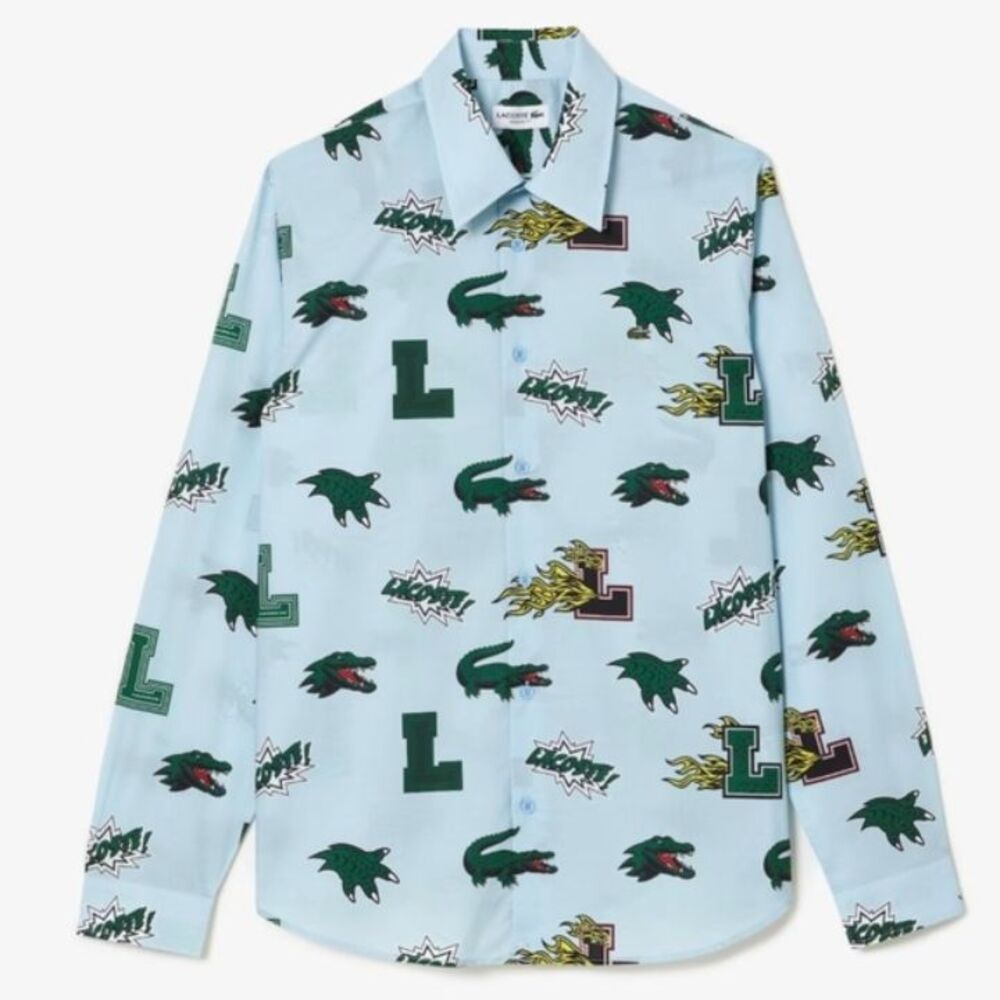 Lacoste Shirt Classic Fit Mens 2XL Blue Green Button Up Long Sleeve #1080